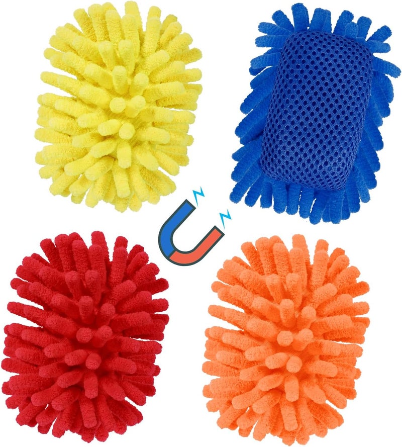 SITHON 4 Pieces Magnetic Microfiber Shag Whiteboard Eraser, Washable Microfiber Shag Dry Erase Board Eraser for Markers, Chalk, Home and Office (Navy/Yellow/Red/Orange) - Image 1